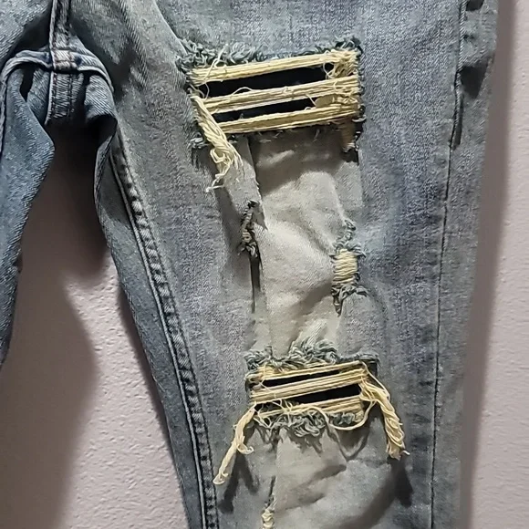 SERENEDE Patchwork Streetwear Earth Tone Serenity Prayer Distressed Skinny Jeans - Picture 13 of 16